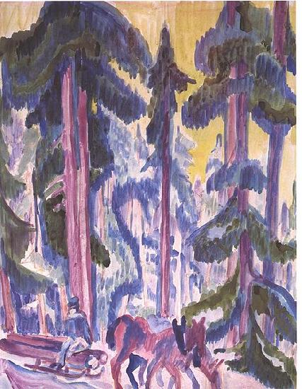 Ernst Ludwig Kirchner Wod-cart in forest oil painting picture